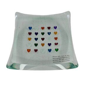 Spaceform London Spinning Dish Multicolored Hearts Glass Paperweight